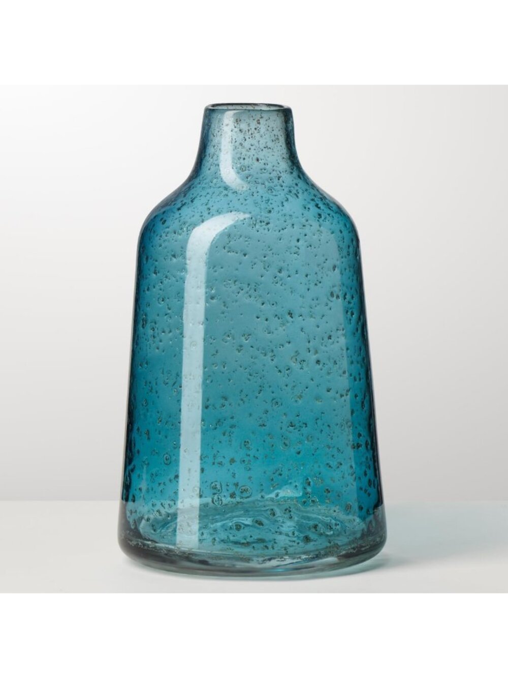 10-Inch Tall Blue Glass Vase with Gold Flakes - Mouth Blown, Watertight for